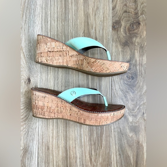 Sam Edelman Romy Cork Wedge Thong Sandals Size 8.5 M Iphone Retro Green LNC - Picture 3 of 6